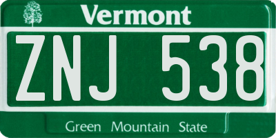 VT license plate ZNJ538