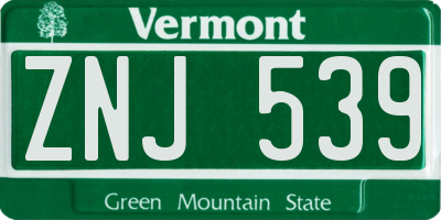 VT license plate ZNJ539