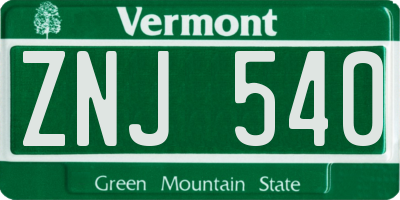 VT license plate ZNJ540