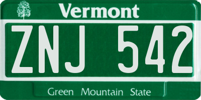 VT license plate ZNJ542
