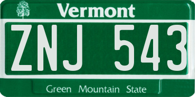 VT license plate ZNJ543