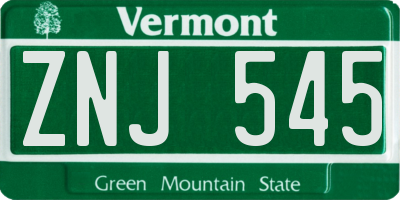 VT license plate ZNJ545