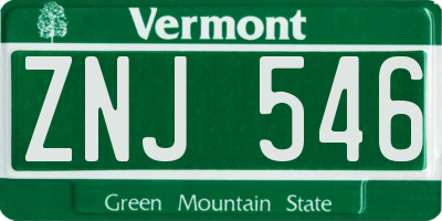 VT license plate ZNJ546