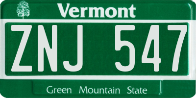 VT license plate ZNJ547