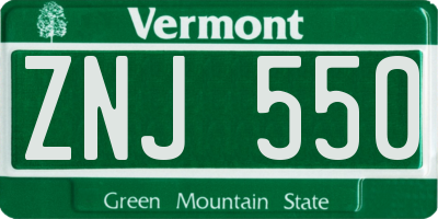 VT license plate ZNJ550