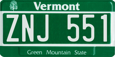 VT license plate ZNJ551