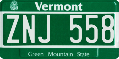 VT license plate ZNJ558