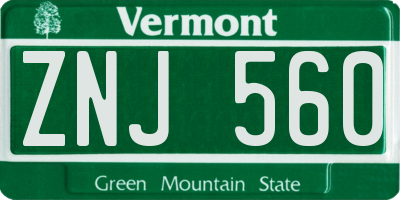 VT license plate ZNJ560