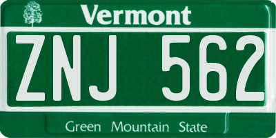 VT license plate ZNJ562