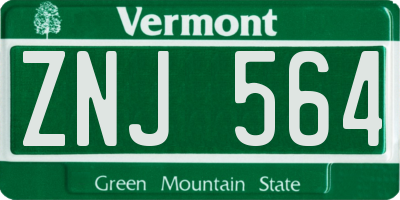 VT license plate ZNJ564