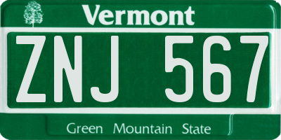 VT license plate ZNJ567