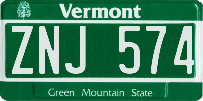 VT license plate ZNJ574
