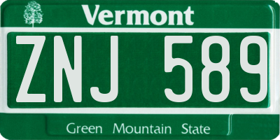 VT license plate ZNJ589