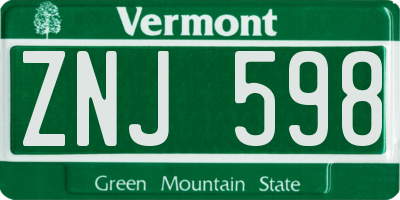 VT license plate ZNJ598