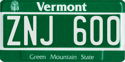 VT license plate ZNJ600