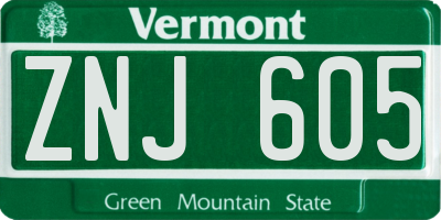 VT license plate ZNJ605