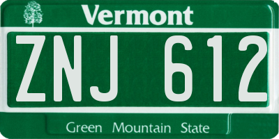 VT license plate ZNJ612