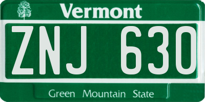 VT license plate ZNJ630