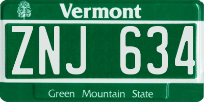 VT license plate ZNJ634