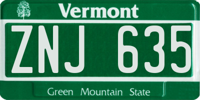 VT license plate ZNJ635