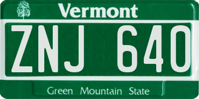 VT license plate ZNJ640