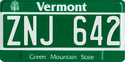 VT license plate ZNJ642