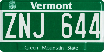 VT license plate ZNJ644
