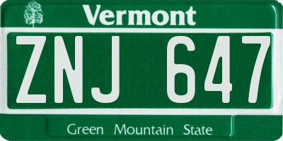 VT license plate ZNJ647