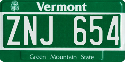 VT license plate ZNJ654