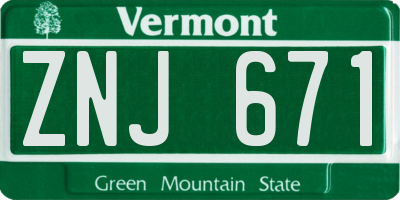 VT license plate ZNJ671