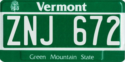 VT license plate ZNJ672