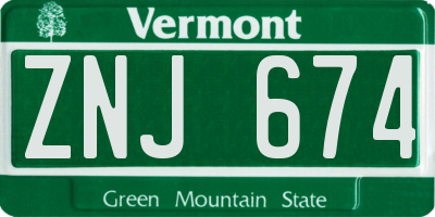 VT license plate ZNJ674