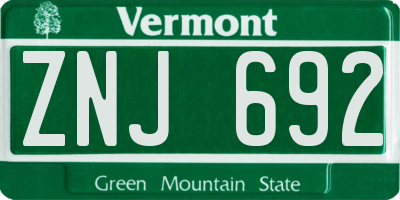 VT license plate ZNJ692