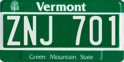 VT license plate ZNJ701
