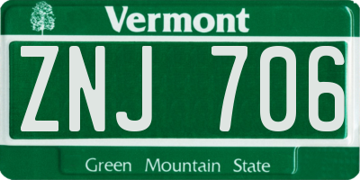 VT license plate ZNJ706
