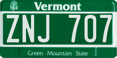 VT license plate ZNJ707
