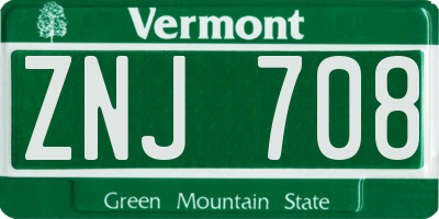 VT license plate ZNJ708