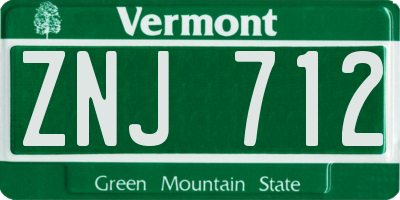 VT license plate ZNJ712