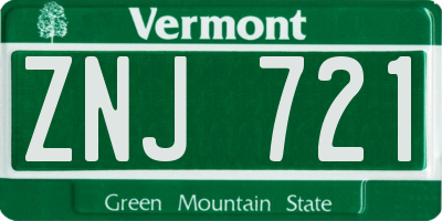 VT license plate ZNJ721