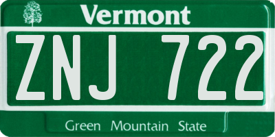 VT license plate ZNJ722