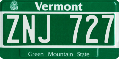 VT license plate ZNJ727