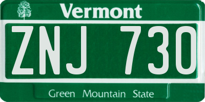 VT license plate ZNJ730