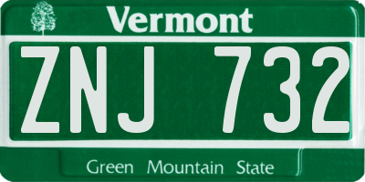 VT license plate ZNJ732