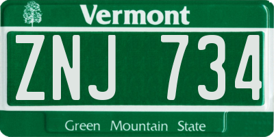 VT license plate ZNJ734