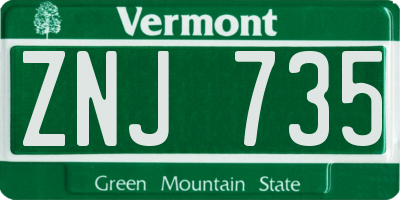VT license plate ZNJ735