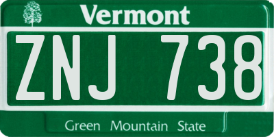 VT license plate ZNJ738
