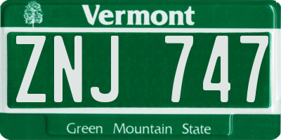 VT license plate ZNJ747
