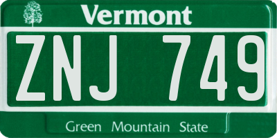 VT license plate ZNJ749