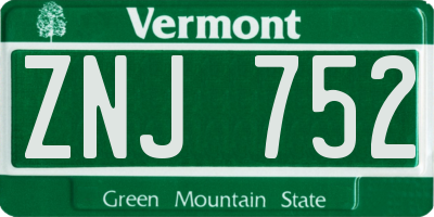 VT license plate ZNJ752