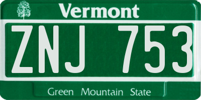 VT license plate ZNJ753